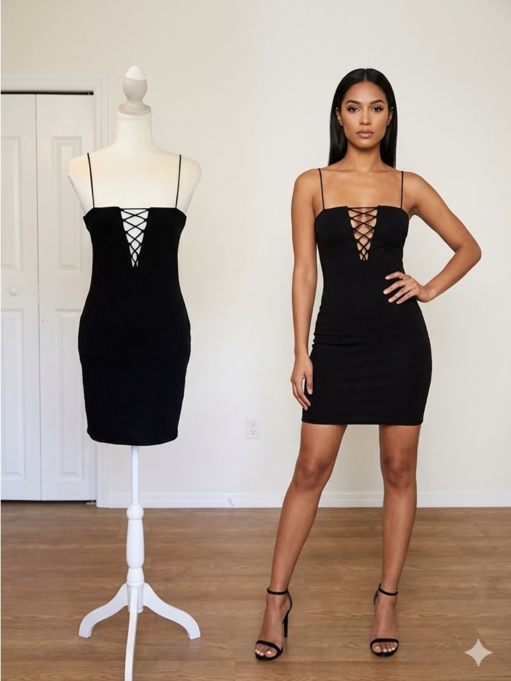 Forever 21 Black Lace-Up Bodycon Mini Dress - Size Large